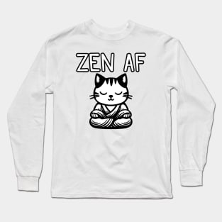 Cute Zen AF Meditating Cartoon Monk Cat Long Sleeve T-Shirt